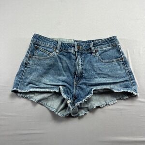 Volcom Denim Cut Off Shorts Womens 29 Blue Cotton Stoney Stretch Raw Hem Zip Fly